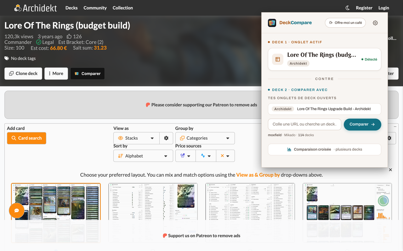 The extension's popup
